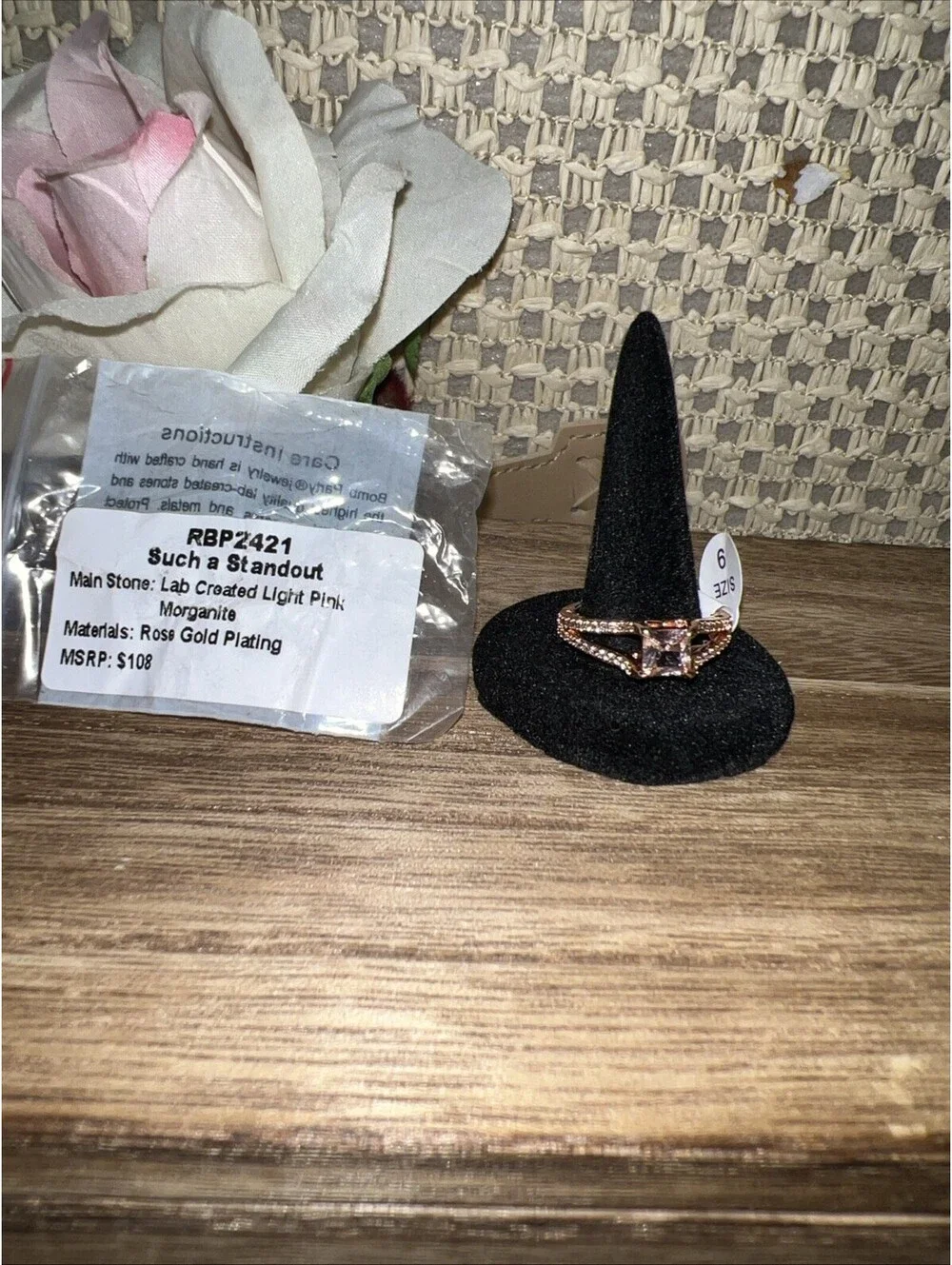 Bomb Party Size 9 Ring. Such A Standout. Light Pink Morganite. Rose Gold Plating